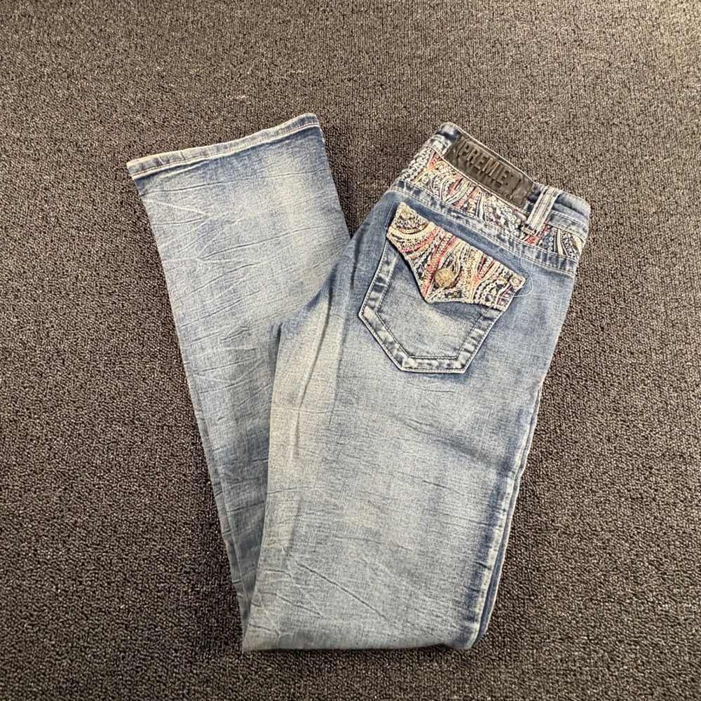 Rue21 Light Blue Boot Cut Jeans with Paisley Pocket Accent